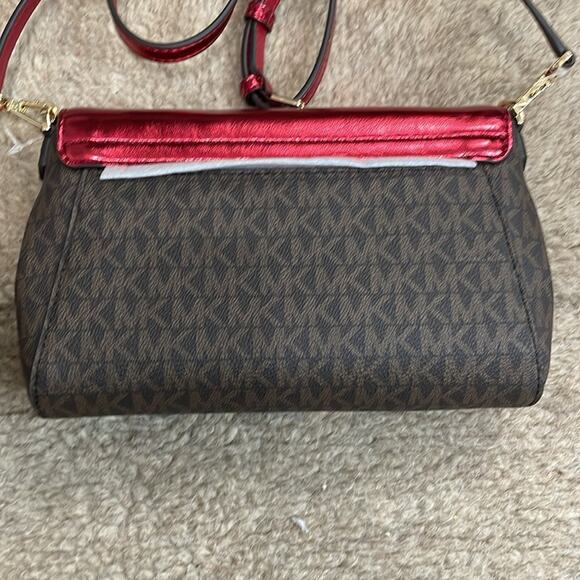 Michael Kors Crossbody Bag and Wallet in Brown Red Metallic New - Picture 5 of 8